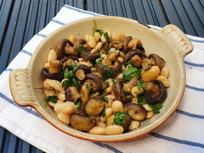 Baked mushroom with butterbeans