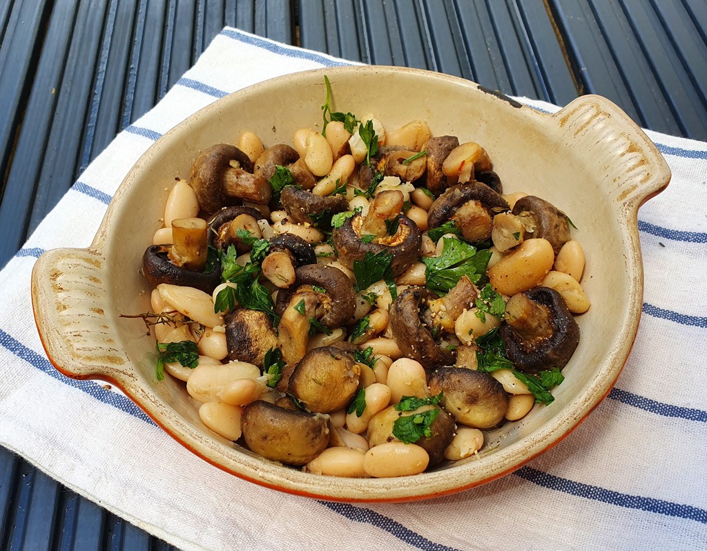 Baked mushroom with butterbeans