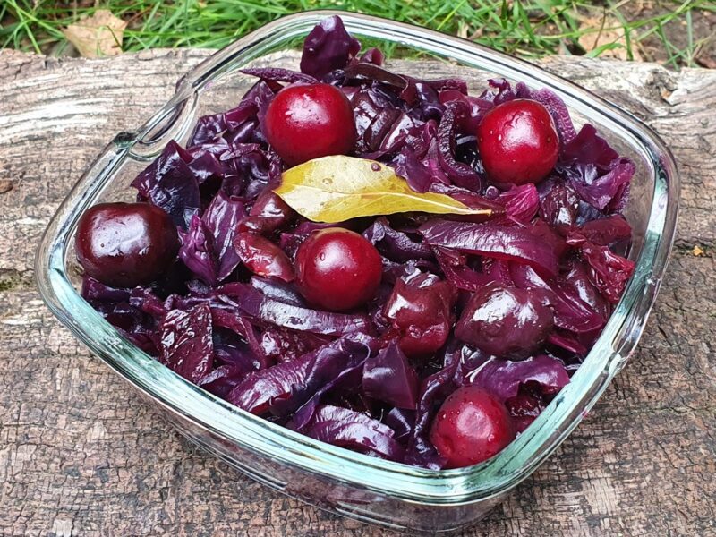 Braised red cabbage with cherries