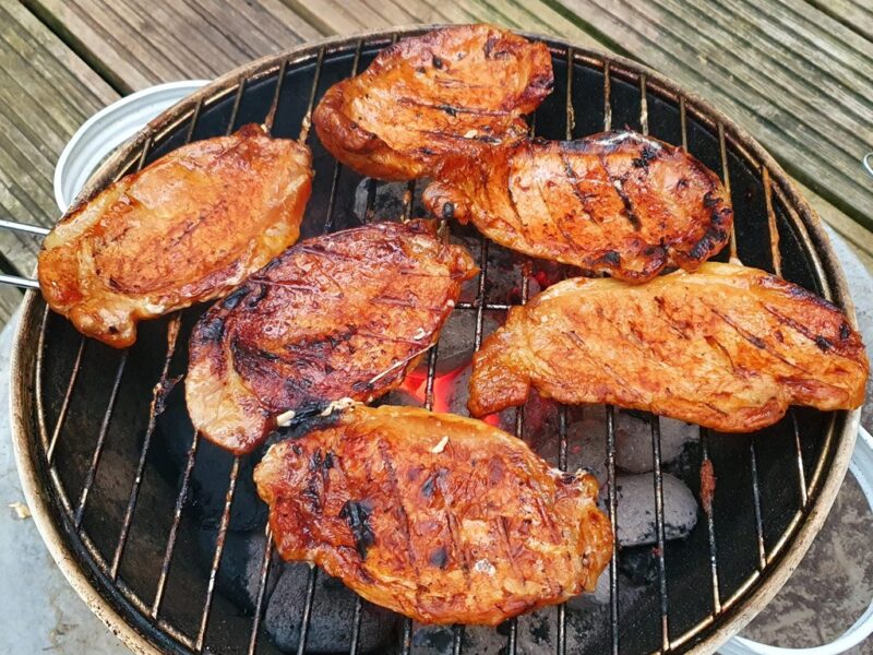 Maple glazed BBQ pork loin steaks