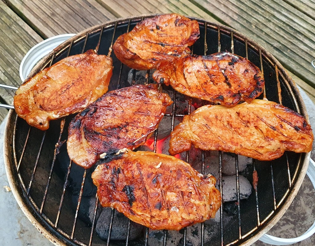 Maple glazed BBQ pork loin steaks