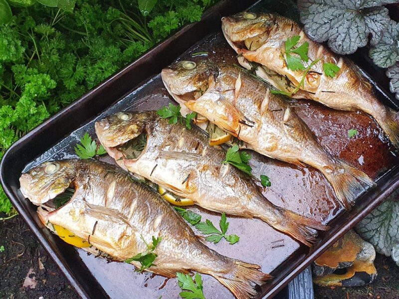 Baked sea bream with lemon and herbs