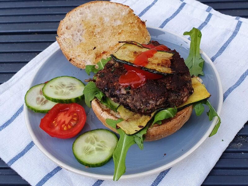 Black bean and courgette burger