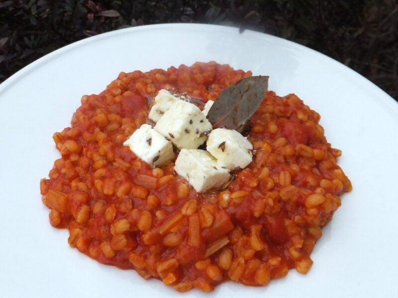 Orzotto with tomatoes and feta