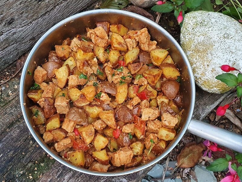 Spiced pork and potato bake