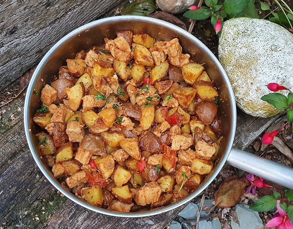 Spiced pork and potato bake