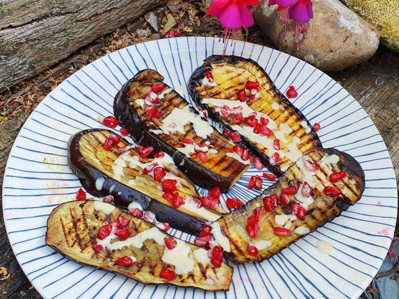 Grilled aubergine with tahini sauce