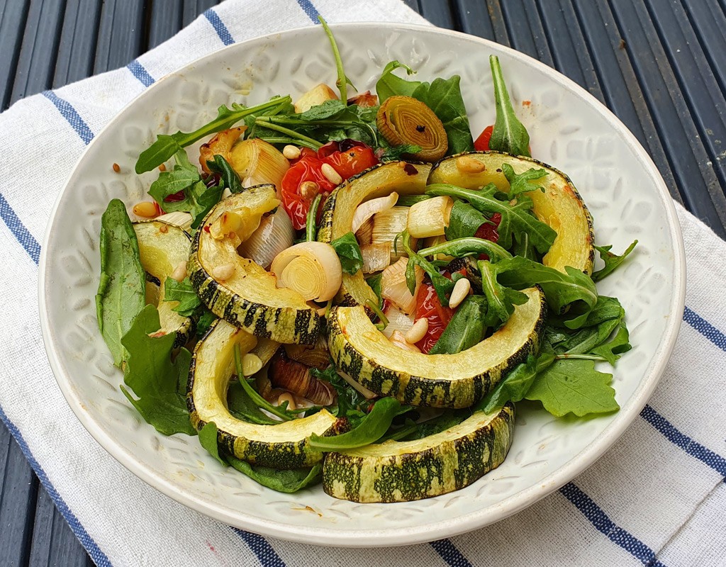 Marrow, leek and tomato bake