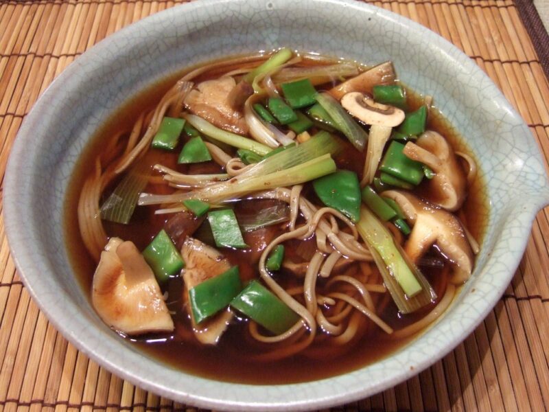 Miso soup with mushroom and mangetout