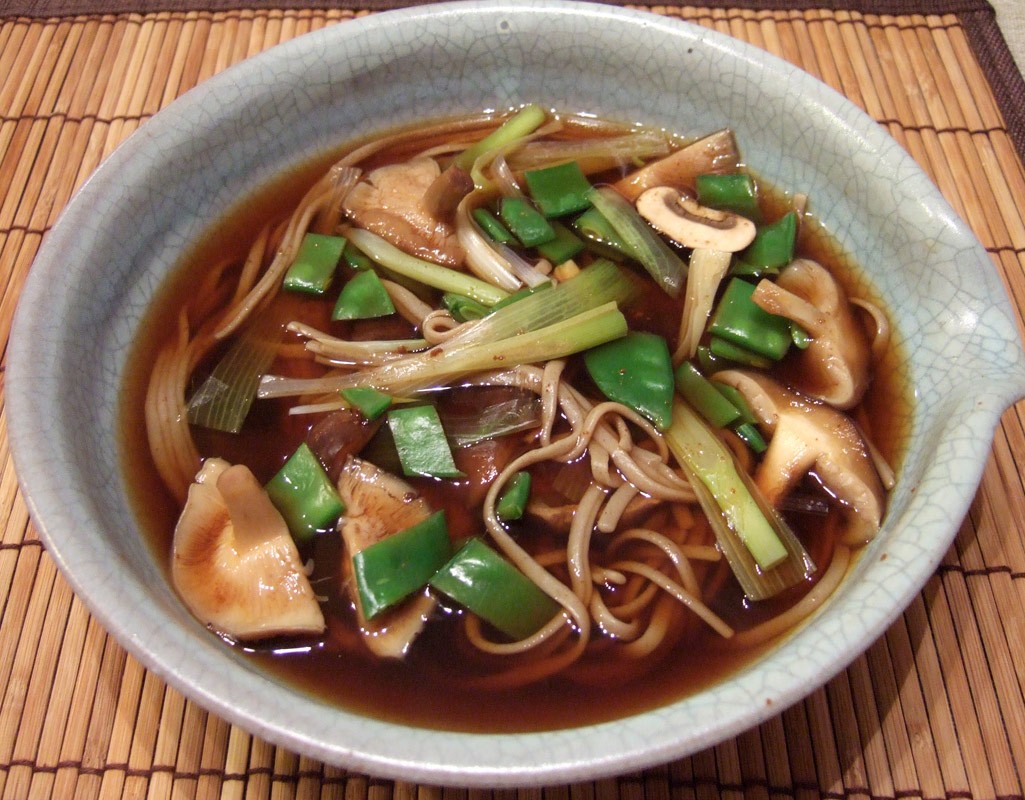 Miso soup with mushroom and mangetout