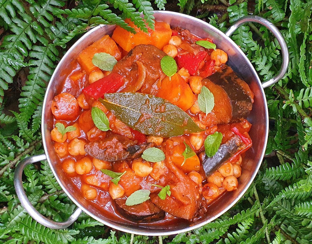 Sweet potato, aubergine and chickpea curry