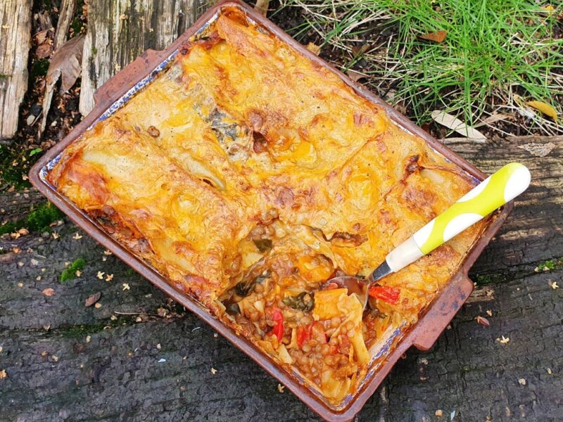 Gluten-free, vegan squash and lentil lasagne