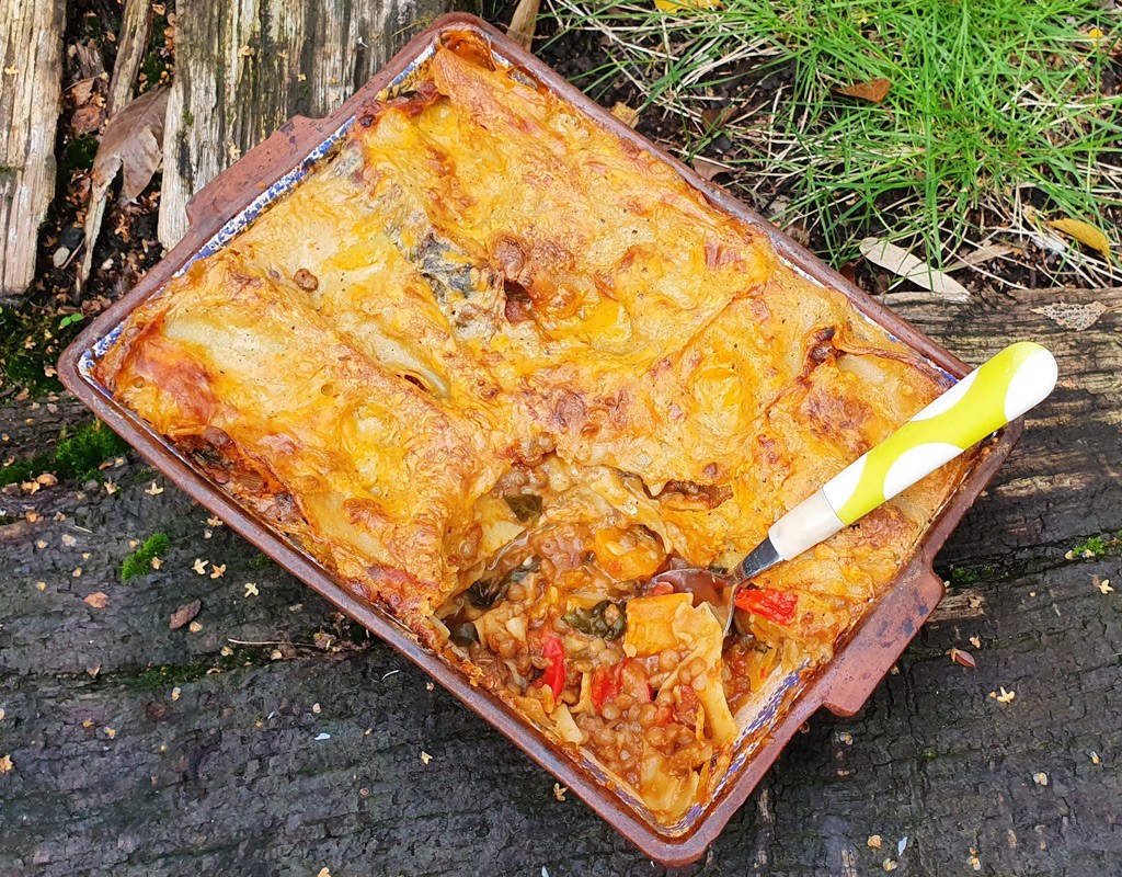 Gluten-free, vegan squash and lentil lasagne