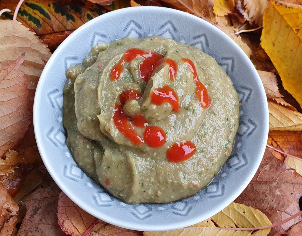 Roasted aubergine and avocado dip