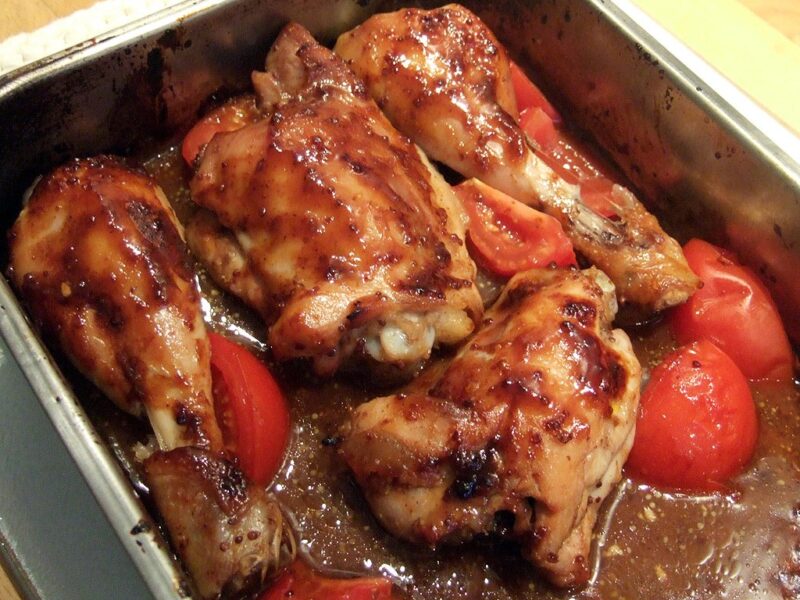 Sticky chicken traybake