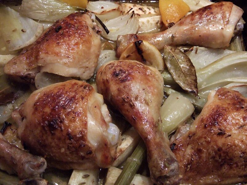 Chicken, fennel and parsnip traybake