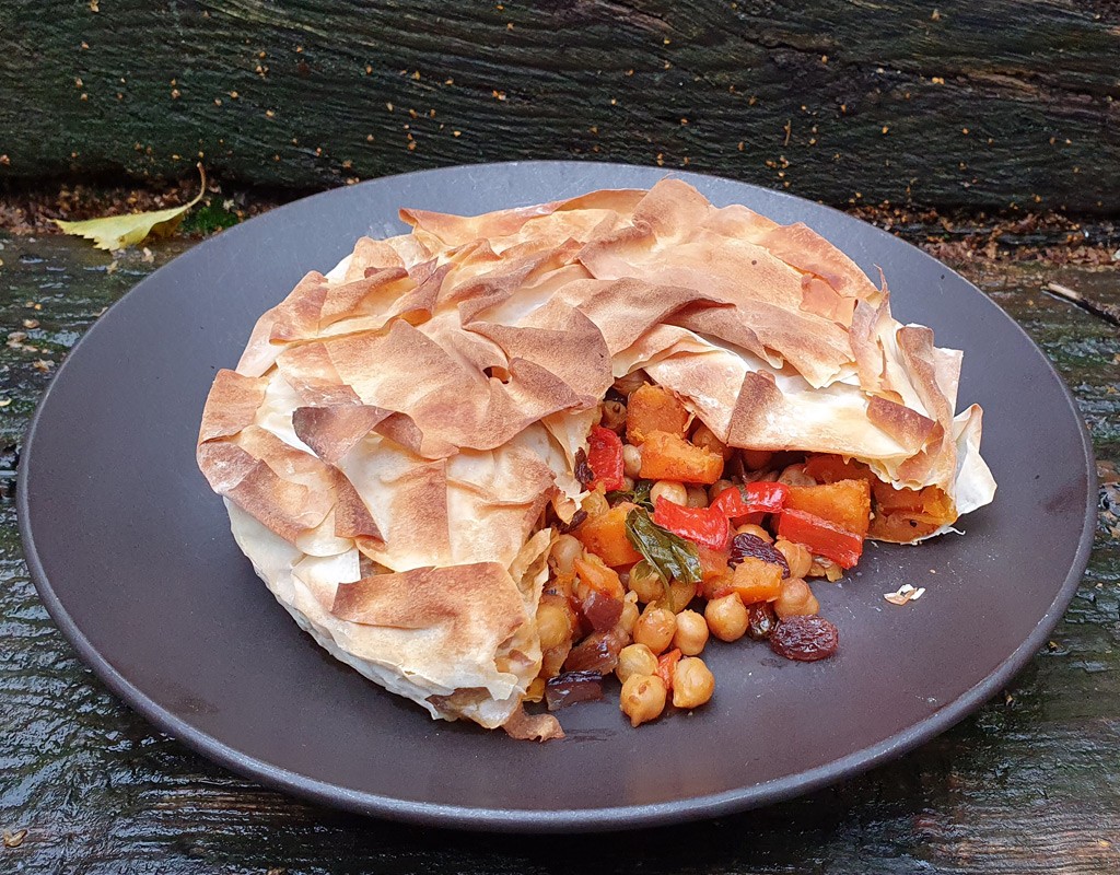 Moroccan chickpea filo tart