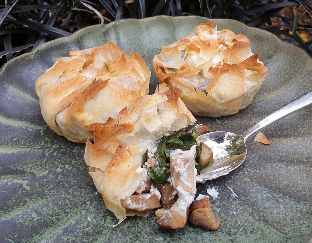 Mushroom and goats cheese mini filo pies