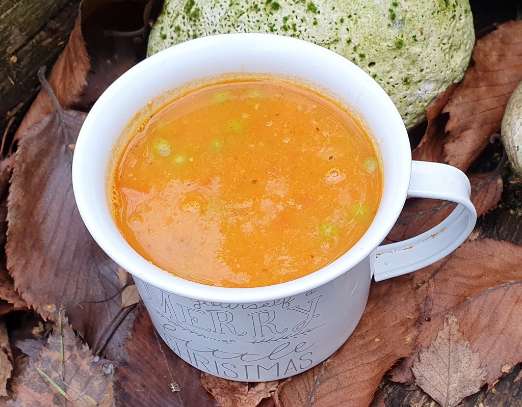 Baked sweet potato and mixed beans soup