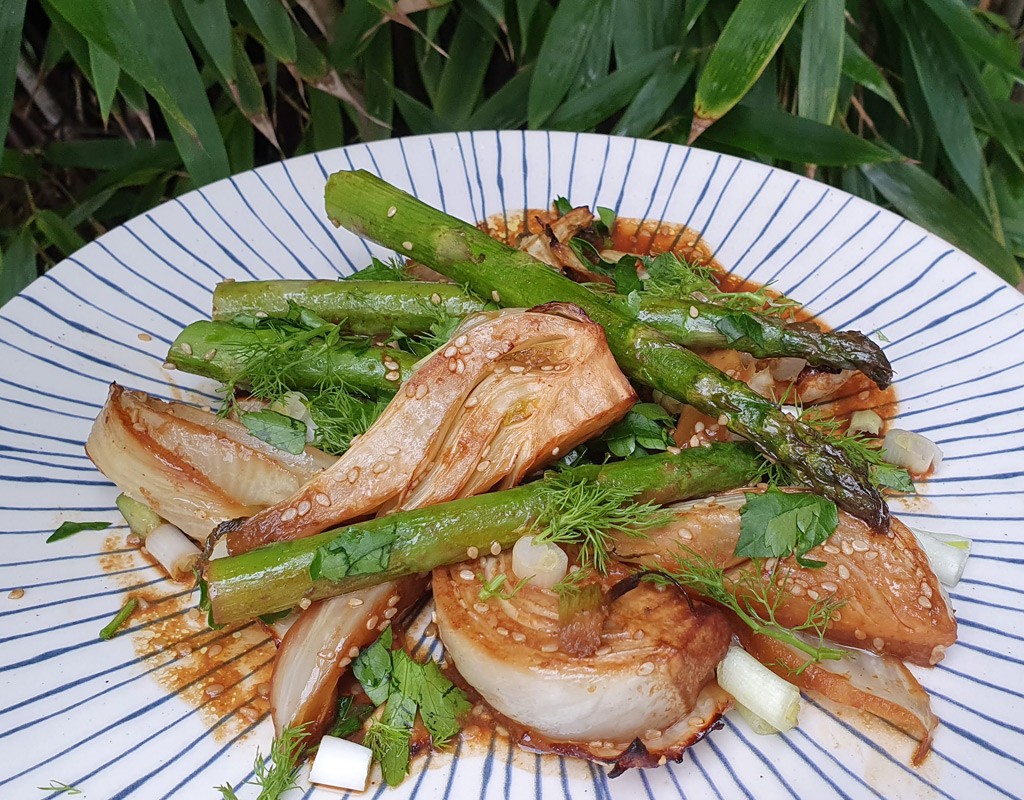 Miso baked fennel and asparagus