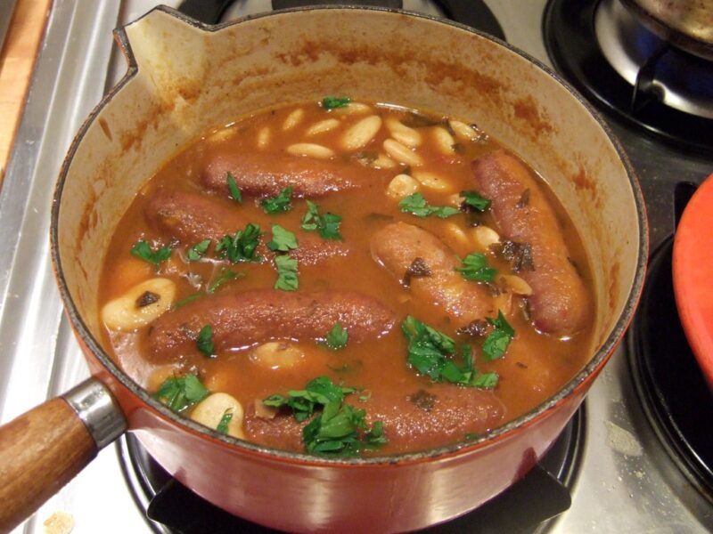 Spiced bean stew with sausages