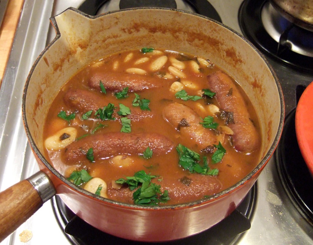 Spiced bean stew with sausages