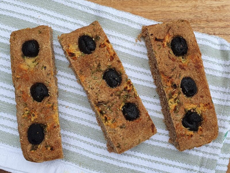 Spelt focaccia with rosemary and olives