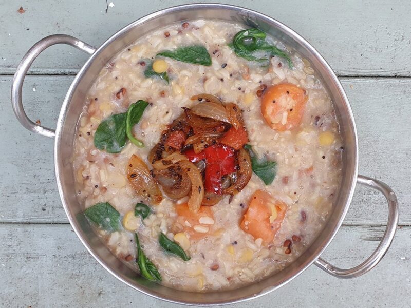 Indian style dal with rice and spinach