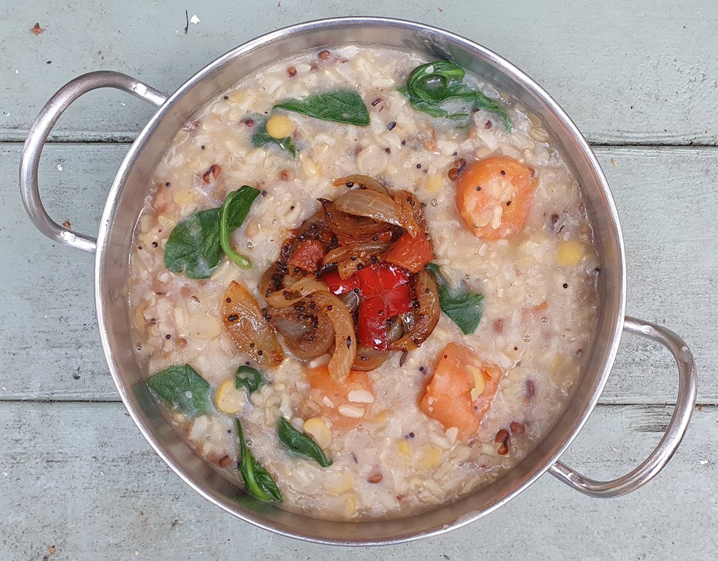 Indian style dal with rice and spinach