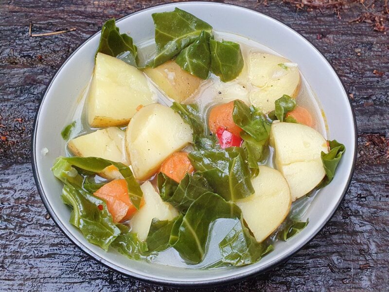 Potato soup with spring greens