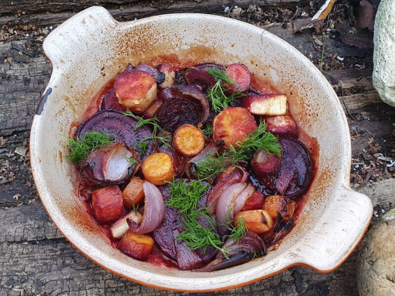 Balsamic roasted beetroot, carrot and parsnip