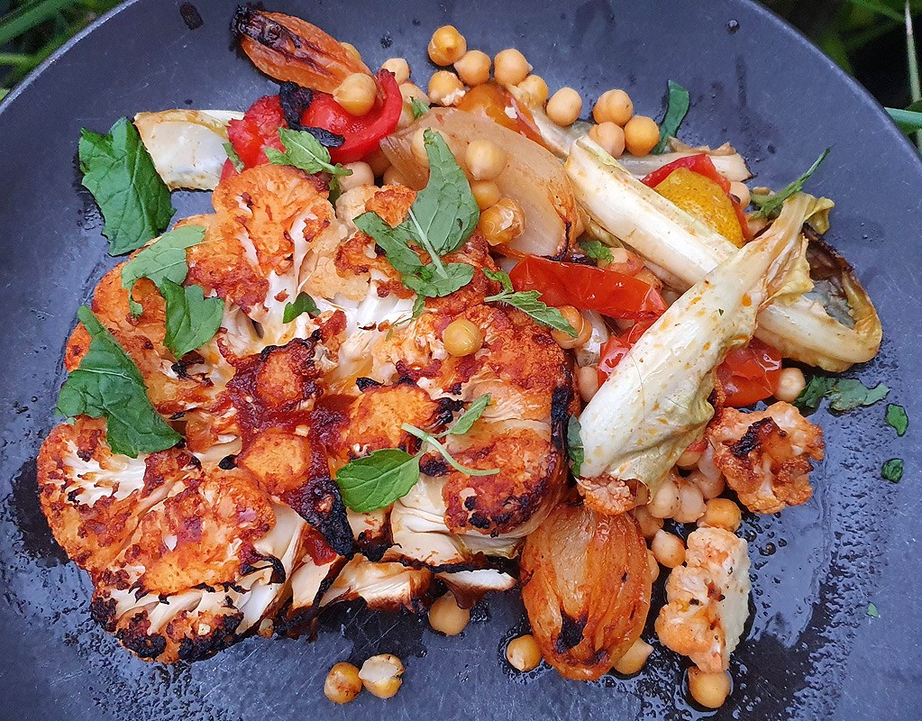 Harissa baked cauliflower steaks