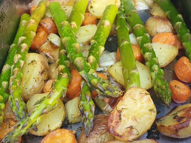 Roasted spring vegetables