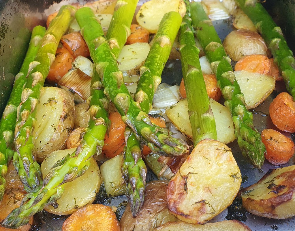 Roasted spring vegetables