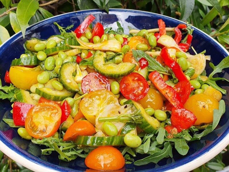 Balsamic edamame and tomato salad