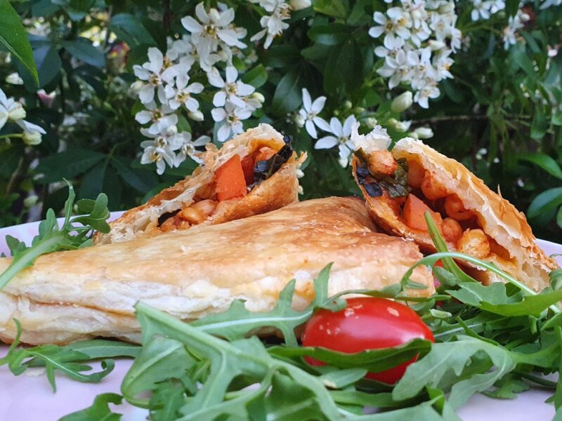 Harissa chickpea puff pastry turnovers