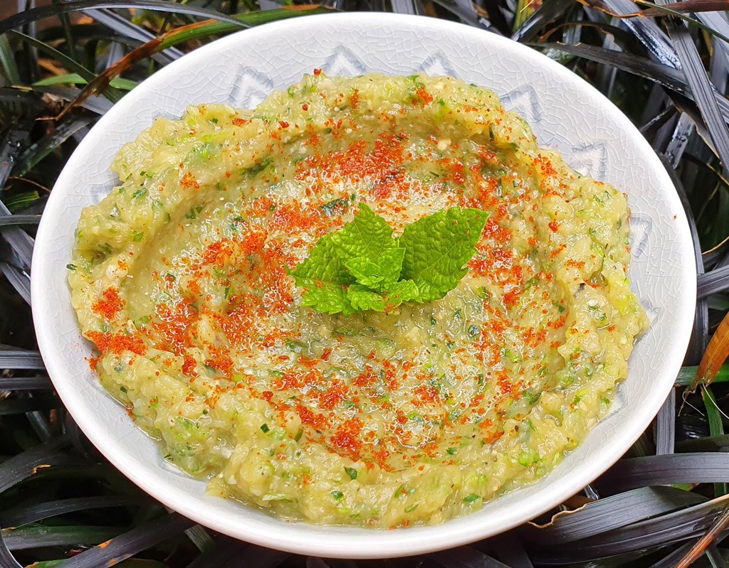 Barbecued aubergine and courgette dip