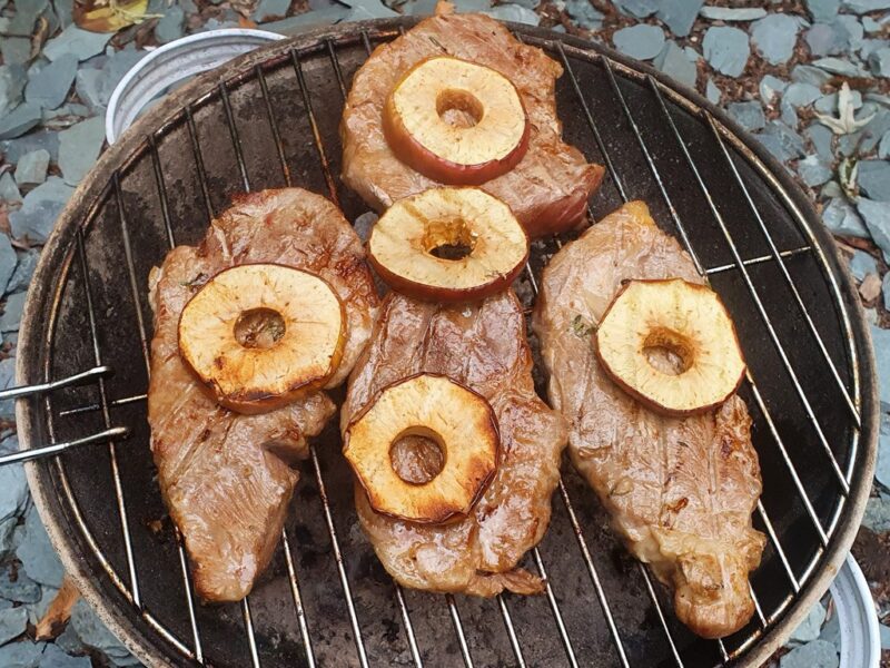 BBQ pork steak with apple