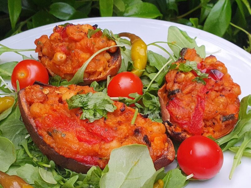 Chickpea stuffed sweet potatoes