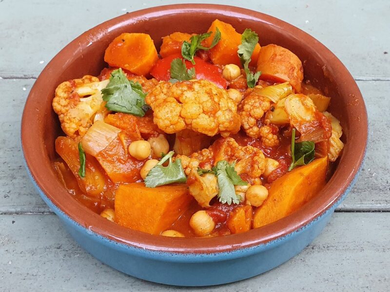 Sweet potato, cauliflower and chickpea curry