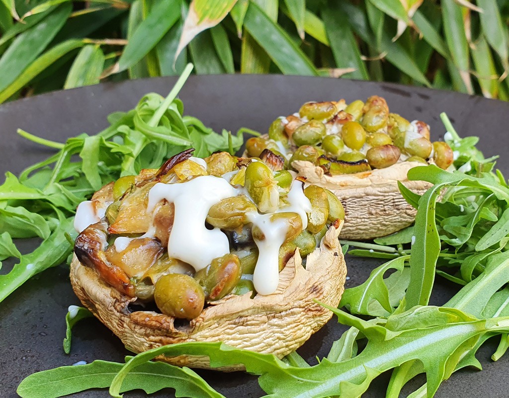 Vegan soybean stuffed mushrooms