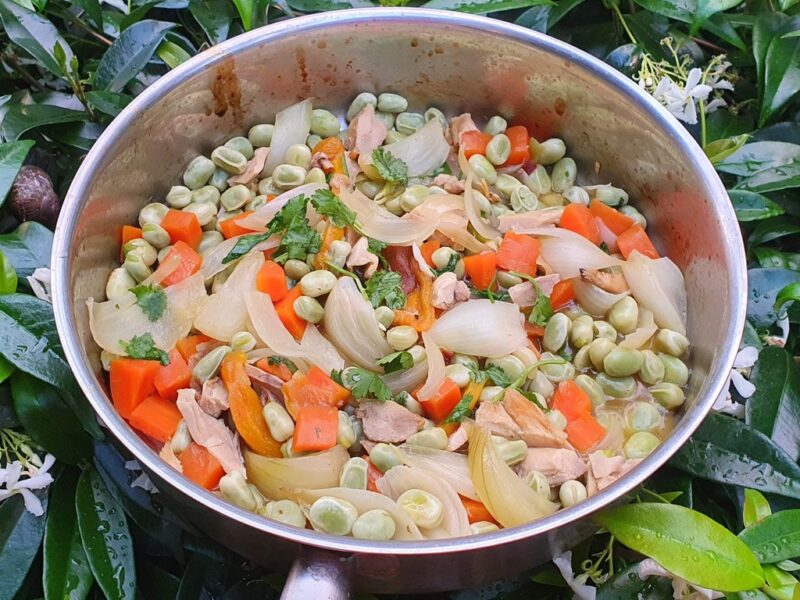 BBQ chicken and vegetable stew