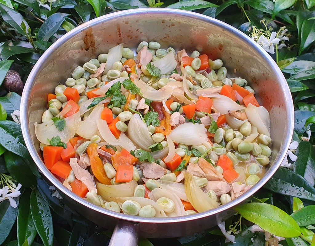 BBQ chicken and vegetable stew