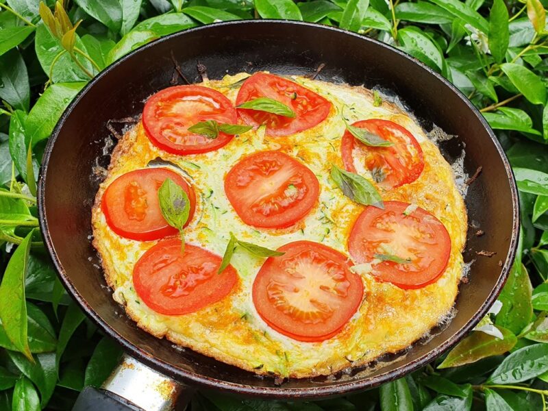 Chorizo frittata with courgette and tomato