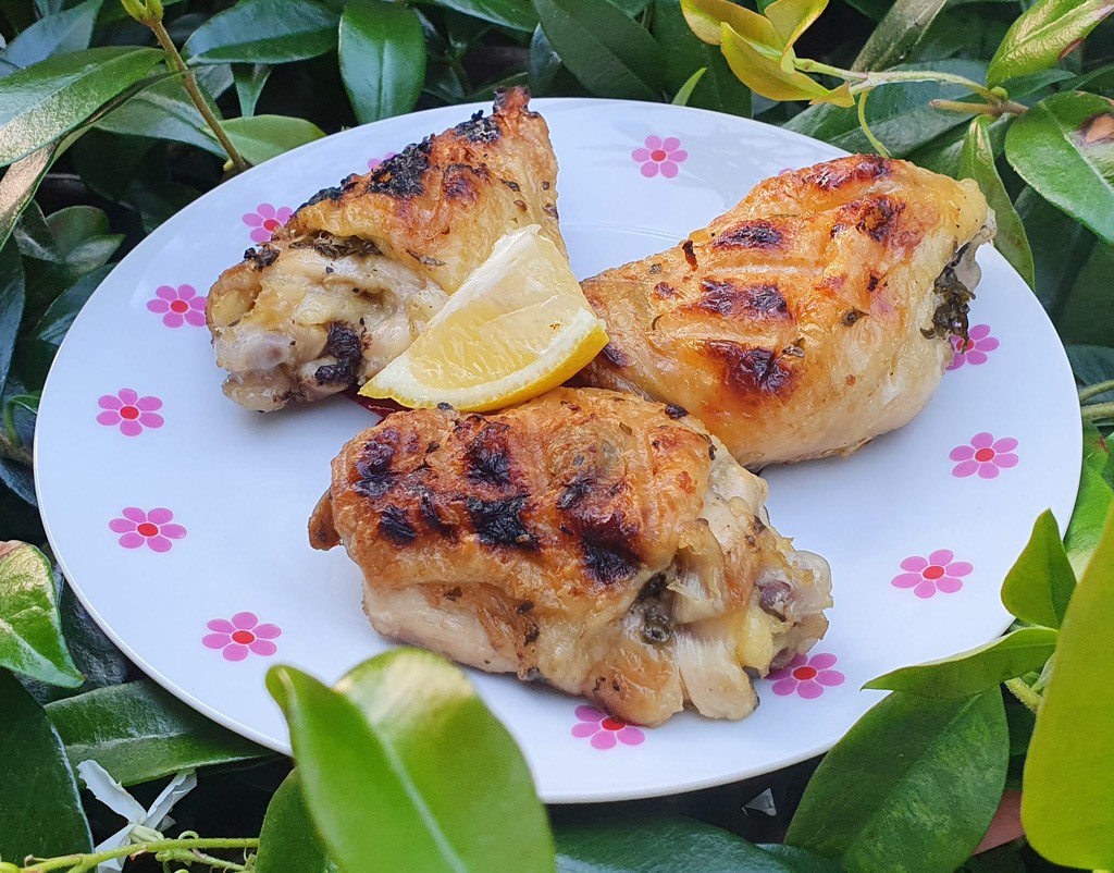 Lemon and basil BBQ chicken thighs