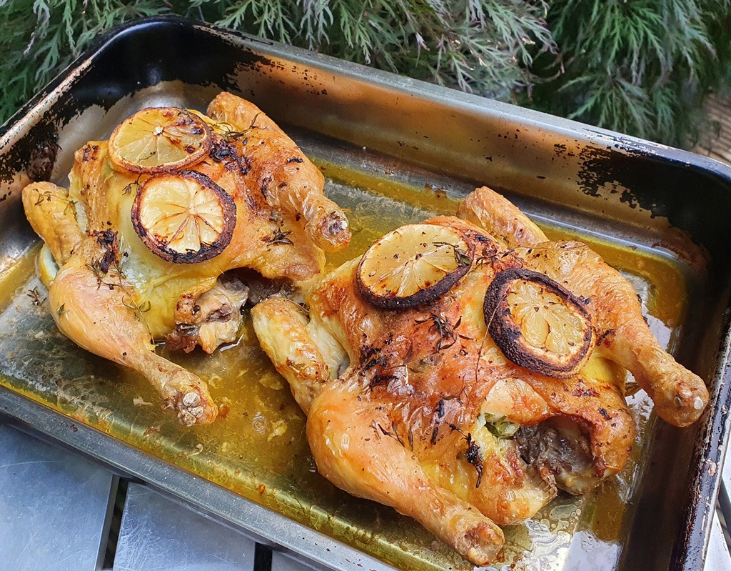 Lemon and thyme roasted poussin