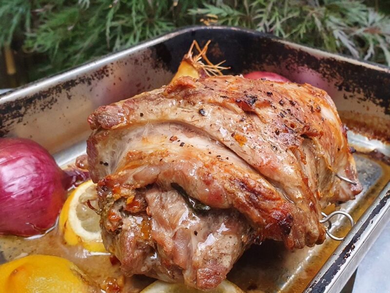 Roast lamb stuffed with sundried tomatoes and basil