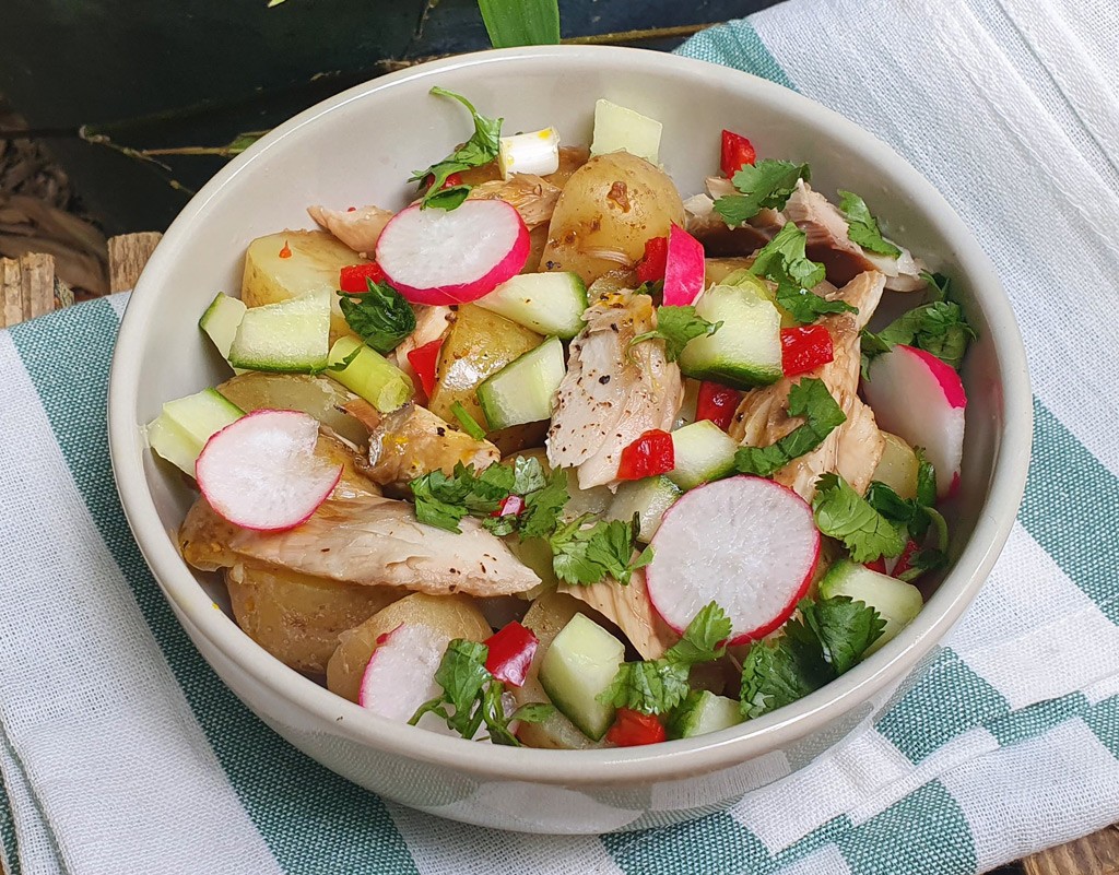 Asian style potato and mackerel salad