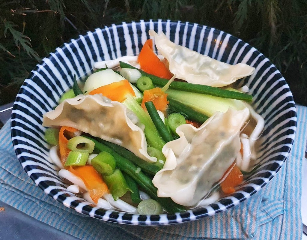 Chicken ramen soup with gyoza