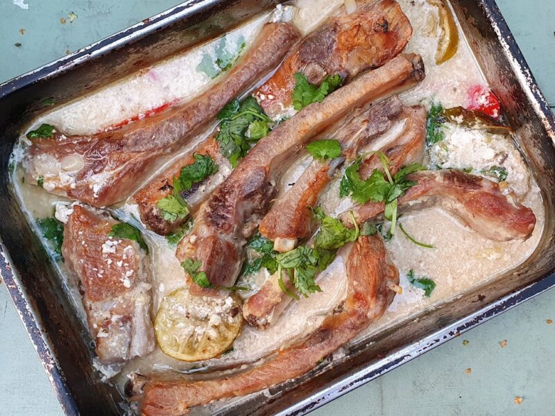 Pork ribs baked in in spiced coconut milk